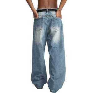 Pantalones vaqueros elásticos de calle para hombre, pantalones cargo de mezclilla, lavado de Color sólido, múltiples bolsillos, pantalones informales de cintura media, pantalones ajustados para uso diario, Joggers - Product Image 4