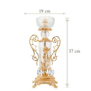 Jarrón decorativo de latón dorado y cristal de lujo con diseño floral adornado elegante centro de mesa coleccionable de estilo vintage - Product Image 2