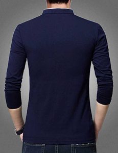 <b>Men's</b> Blue <b>Long</b> Sleeve Knitted T-Shirt O-Neck Made of Polyester/Cotton Material - Product Image 2