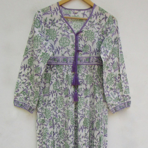 Calidad duradera Impreso 100% Algodón Transpirable Lavable Tela Ropa casual de mujer Vestidos MIDI con cinturón de proveedor indio - Product Image 1