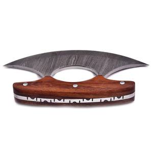 Couteau à pizza Ulu en acier de Damas, manche en bois de rose, étui en cuir, fait main, OEM, professionnel, ambidextre, industriel - Product Image 4