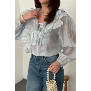 Blusa Azul con Volantes - Azul - Product Image 4