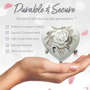 Urna de recuerdo de corazón blanco-Mini urna de cremación de corazón para cenizas humanas-Caja negra con soporte de urna de corazón-Honra a tu ser querido - Product Image 5
