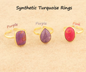 Belle Bijoux Classique 10x14mm Synthétique Rose Turquoise Bague Laiton Plaqué Or 18k Collet Réglage Forme Ovale Bague Réglable - Product Image 3