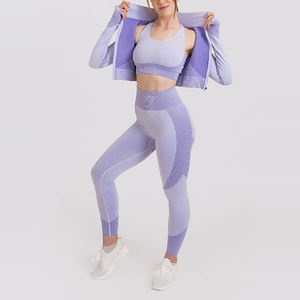 Ensemble de yoga 3 pièces pour femmes, personnalisé, sans couture, haute élasticité, séchage rapide, taille haute, vêtements de sport, course à pied, gym, fitness - Product Image 3