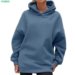 Sweat-shirt à capuche décontracté épais personnalisé en tricot, couleur unie, manches longues, pour femmes, tissu respirant et confortable, 100% coton - Product Image 5