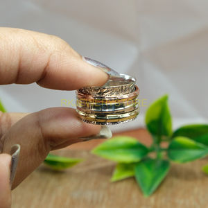 <b>Spinner</b> <b>Ring</b> <b>Fidget</b> <b>Ring</b> Anti Anxiety <b>Ring</b> Statement <b>Ring</b> Solid 925 Sterling Silver <b>Spinner</b> <b>Ring</b> With Brass Copper Spinning Band - Product Image 6