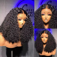 Perruque Bouclée Crépu Doublement Tirée 300 Densité, avec Closure 4x4 Pré-Épilée, Perruque Frontale Complète 13x4 Cheveux Humains pour Femme