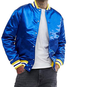 Veste universitaire en satin pour homme, style rétro Letterman, col montant, poches latérales, marque privée - Product Image 1