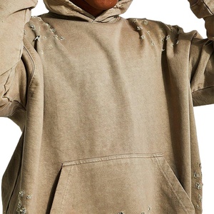 Fabricants de vêtements personnalisés 2025 Nouveautés Sweatshirts lavés à la pierre teints unis Streetwear Distressed Hoodies - Product Image 2
