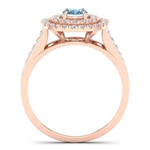 Anillo de Piedra Preciosa de Aguamarina de Corte Ovalado de 0.75 Quilates con Nuevo Diseño REYES, Anillo de Compromiso de Oro Rosa Sólido de 14K con Halo de Diamantes para Mujer - Product Image 4