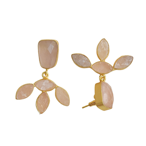 Pendientes de Cuarzo Rosa Hechos a Mano con Engaste de Bisel, Joyería de Latón Chapado en Oro de 18K, con Forma de Flor y Piedra Natural, para Compromiso - Product Image 3