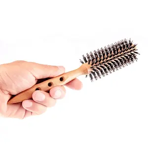 Bestseller Anti-Rutsch hitzebeständige hölzerne runde Haarbürste mit hohlen Mustern extra langer Holzgriff