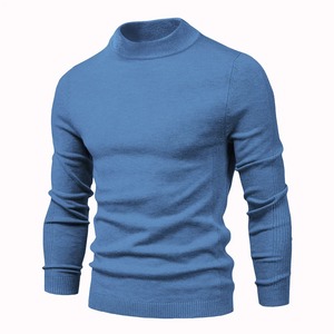 Pull-over doux à col moyen pour hommes Pull-over chaud d'hiver de couleur unie décontracté pour hommes Pull-over de haute qualité pour hommes - Product Image 5