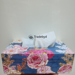 Boîte à mouchoirs décorative artisanale en bois émaillé imprimé écologique de qualité supérieure Tradebyd pour la maison - Product Image 6