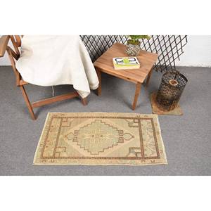 Alfombra de lana Vintage de 1,7x3,4 pies, diseño de retazos beige marrón, rectángulo de área grande hecho a mano para dormitorio, pasillo con respaldo de látex - Product Image 1