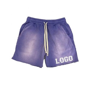 Pantalones cortos de playa desgastados rasgados con lavado ácido de algodón de rizo francés vintage personalizados para hombre, pantalones cortos de verano con estampado OEM de calle alta transpirable - Product Image 1