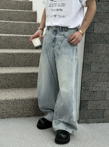 Nouveauté 2025 Jeans Chino pour homme, coupe décontractée ample, style coréen Hip Hop, jambe droite et large, en denim et toile de poids moyen, style Cowboy - Product Image 3