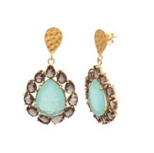 Aqua Chalcedony & Smoky Hydro พลอย925ต่างหูรูปลูกแพร์สีเงินมาใหม่ - Product Image 1