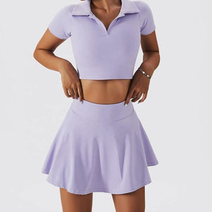 <span class=keywords><strong>2</strong></span> Set Pakaian Olahraga Wanita Kasual Bernapas Bahan Solid untuk Tenis Golf dengan Atasan Crop Top Pinggang Tinggi dan Celana Pendek/Rok, 4-way Stretch Cepat Kering - Product Image 3