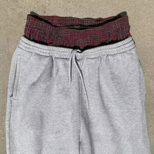 Venta al por mayor 100% algodón 400GSM rizo francés doble cintura pantalones holgados Cordón de pierna ancha pantalones joggers calle moda personalizada - Product Image 2