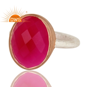 แหวนวางซ้อนกันได้ทำด้วยมือเงินแท้สีชมพูพลอยคาลซิโดนี - Product Image 2