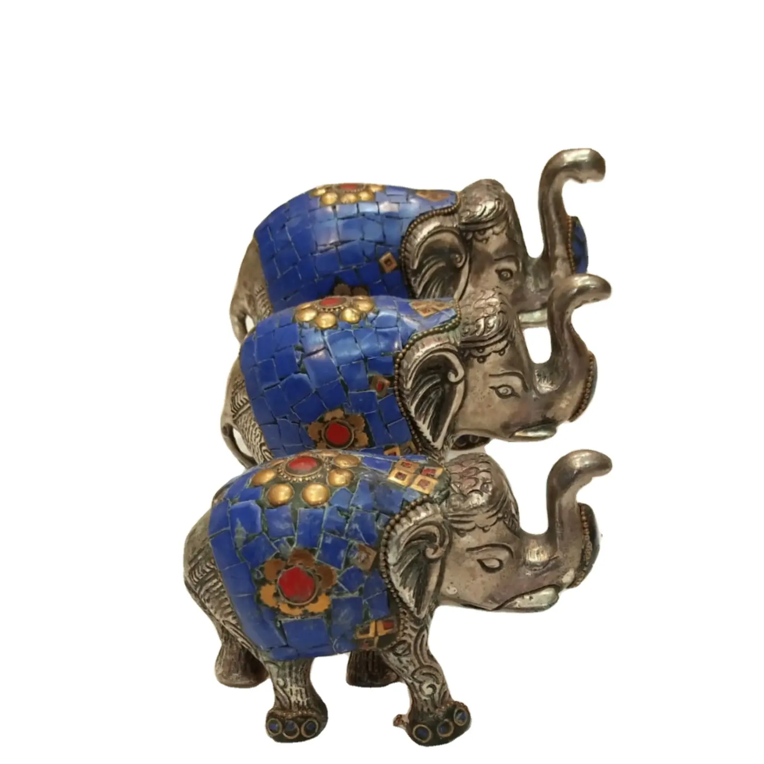 사무실 작은 코끼리 가정 장식적인 조각품 수공예 수지 동물 새기는 5 개의 축복 코끼리 상아빛 조각품