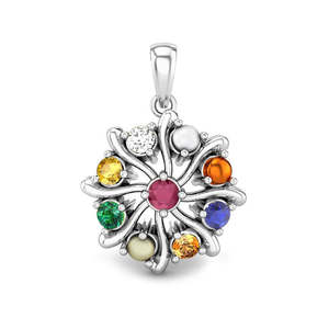 Pendentif médaillon en argent sterling 92,5 avec pierre naturelle certifiée Navratna, en forme de fleur, neuf planètes, style tendance pour hommes et femmes - Product Image 1