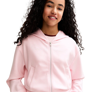 Pull à capuche personnalisé pour femmes Sweat à capuche respirant anti-rétrécissement en polyester/coton de couleur rose unie pour femmes - Product Image 2