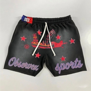 Wholesale 420GSM Heavyweight Washed Vintage 100% Cotton Shorts American Streetwear Hip Hop Style Distressed - Product Image 4