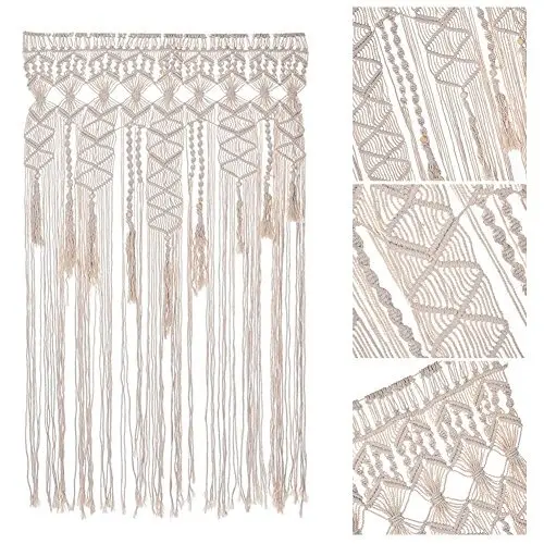 Cortina de algodón de macramé tejida hecha a mano, tapiz colgante de pared, arte, decoración Bohemia para sala de estar