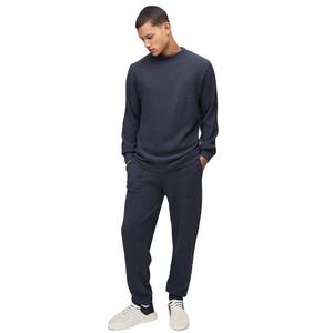 Mens Dark Navy Blue Textured Knit Crewneck <b>Sweater</b> and Matching Jogger Pants Tracksuit OEM ODM Wholesale Apparel - Product Image 1