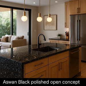 Encimera de Granito Negro Aswan Pulido y Duradero, Diseño Moderno, Ecológico, Opción de Corte a Medida para Aplicaciones en Villas, Cliostones - Product Image 2