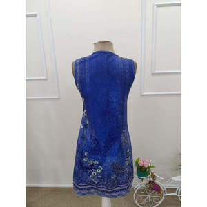 Vestido Corto con Tirantes y Escote en V para Mujer, con Detalle de Ojales y Estampado, 35418 - Azul - Product Image 6