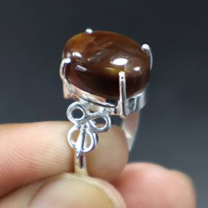 Anillo de Boda de Plata de Ley 925 con Cabujón Liso de Ágata de Fuego Mexicana Natural con Engaste de Bisel - Product Image 4