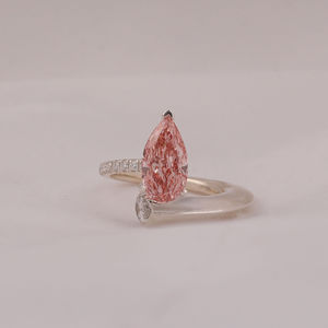 Pink Pear Cut Lab Grown Diamond Engagement Ring With Tiney Pear and Round Lab Grown Diamond in 18KT Solid Gold - Product Image 1