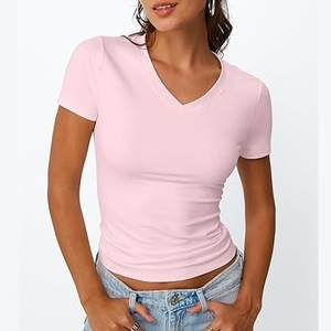 T-shirts pour hommes en coton 100% à col en V, tissu Oxford respirant, prix d'usine en gros, logo personnalisé, design uni, plusieurs couleurs, décontracté - Product Image 3