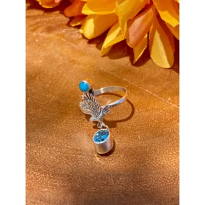Loretta Delgarito Kingman <b>Turquoise</b> & Blue Topaz Sterling Silver Eagle <b>Ring</b> Size 7.5-Gift Ready - Product Image 1