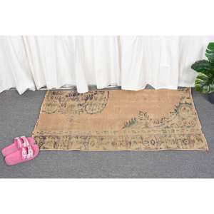 Alfombra Turca Vintage de Lana de 2 x 3.5 pies, Beige y Azul, Tejido Plano, Ecológica, Pelo Medio, para Decoración de Comedor, Látex - Product Image 4