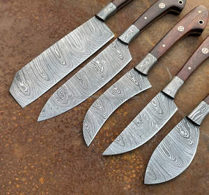 Juego de cuchillos de Chef de estilo japonés de 5 piezas con mango de madera, cuchillos de cocina profesionales de acero damasco para frutas - Product Image 4