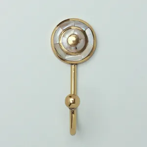 Mughalcrafts Modern Art Deco Brass Coat Hook Single-Tier Wall Hook with Mother of Pearl Inlay for Kitchen Bathroom Wardrobe - Product Image 1