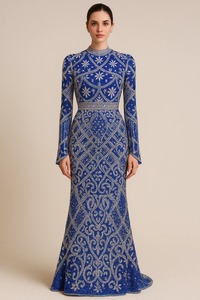 Vestido de Noche Largo con Cintura Imperio, Estilo Línea A, Bordado de Perlas de Cristal, Adornos con Cuentas, Tela de Tul Importada - Product Image 6