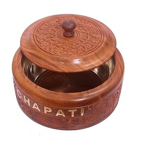 Dernière conception boîte à chapati en bois forme ronde 100% bonne qualité produit fait à la main maison table à manger boîte chapati avec logo - Product Image 6