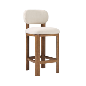 Chaise de bar moderne en teck massif avec dossier rembourré et assise capitonnée pour bar à domicile et comptoir de cuisine - Product Image 2