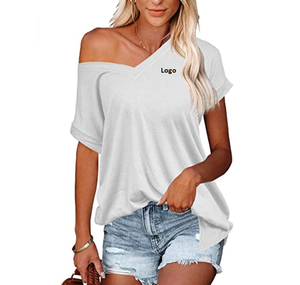 Tops con hombros descubiertos para mujer, camisas de manga corta holgadas sexis de verano, blusa túnica Lisa informal de gran tamaño de Bangladesh - Product Image 1