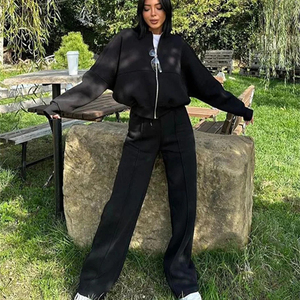 "Survêtement 2 pièces pour femmes à la mode | Sweat-shirt Veste zippée + Pantalon coupe droite Crop Top Survêtement - Product Image 1