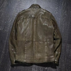 Chaqueta de Cuero para Hombre, Estilo Deportivo, Color Sólido, Cuello Alto Informal, Fabricada con Lona y Seda, Cierre de Cremallera Frontal - Product Image 4