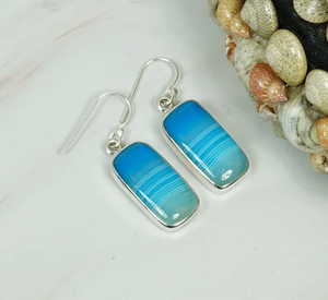 Boucles d'oreilles pendantes de luxe en argent sterling 925 avec pierre naturelle agate bleue du Botswana, qualité AAA, sans nickel, style bohème, pour femme - Product Image 1