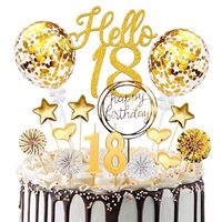 Ensemble de décorations de gâteau pour le 18e anniversaire, pour garçons et filles, 20 pièces, paillettes dorées, décorations de gâteau écologiques, bougies