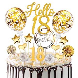 Set <span class=keywords><strong>de</strong></span> Adornos para <span class=keywords><strong>Pastel</strong></span> <span class=keywords><strong>de</strong></span> <span class=keywords><strong>18</strong></span>.º Aniversario para Niños y Niñas, 20 Piezas, Decoraciones <span class=keywords><strong>de</strong></span> <span class=keywords><strong>Pastel</strong></span> Ecológicas con Brillo Dorado, Velas - Product Image 1
